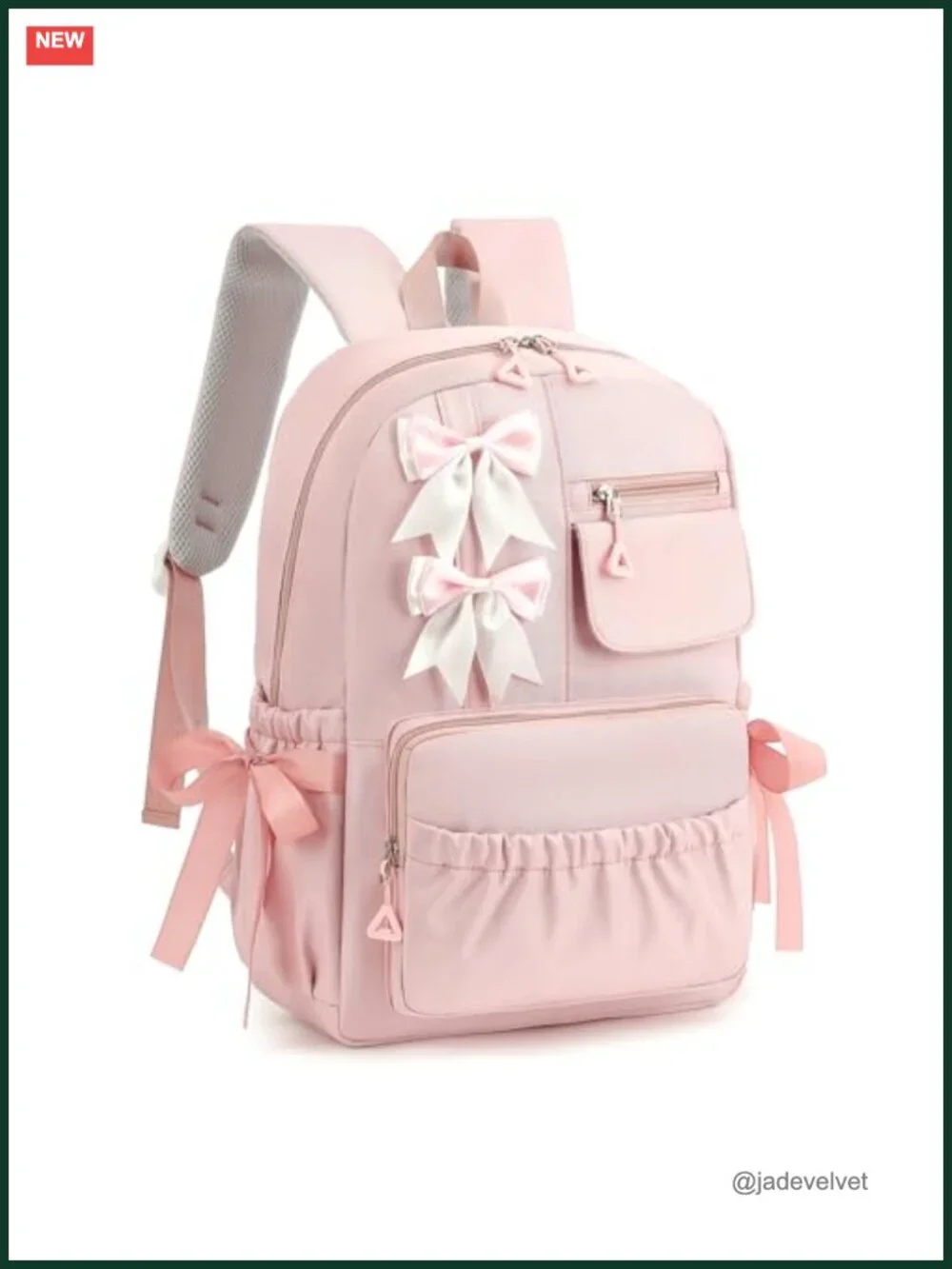 Girls Kawaii Bow Backpack - Elementary School Bookbag with Multiple Pockets
